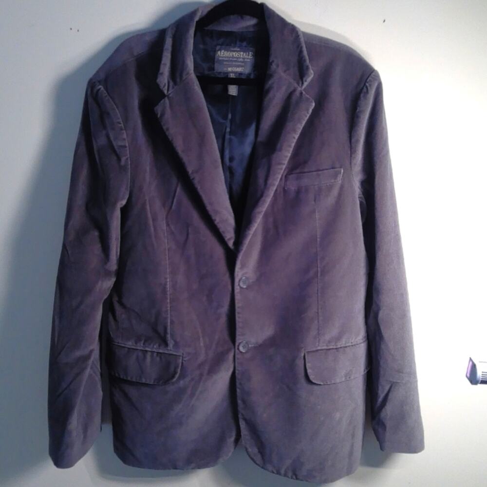 Aeropostale Gray Velvet Lined Blazer/Jacket Men XL button cuff inside pockets